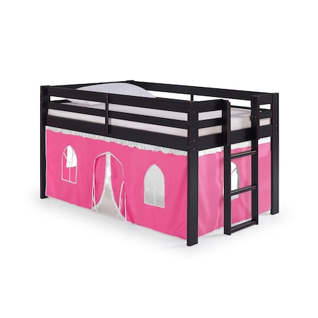 Alaterre Furniture Jasper Twin Junior Loft Bed, Espresso Frame and Pink/White Bottom Playhouse Tent AJJP00P0ATPWH
